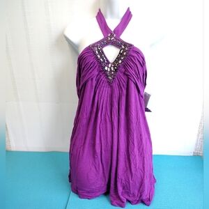 NEW Lane Bryant Womens Halter Embellished Top Blouse Purple 14